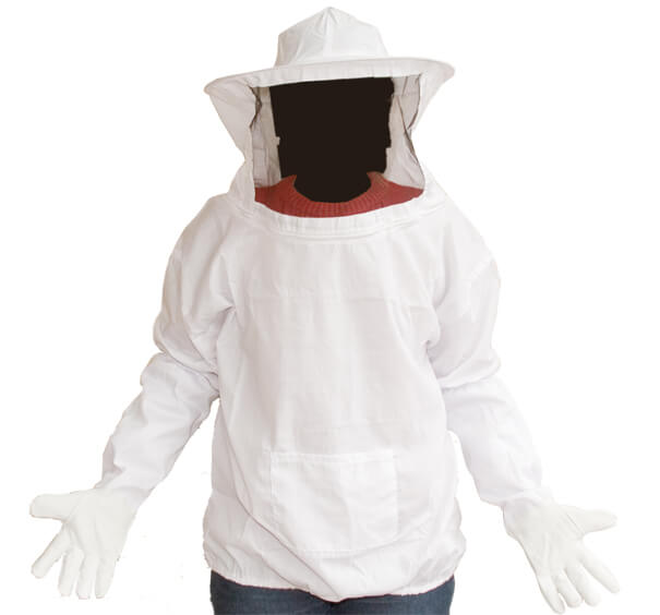 Imkerausrüstung: weiße Jacke mit Schleier und Handschuhe