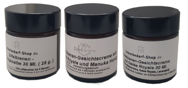 Eifelbienen-Gesichtscreme mit Gelée royale oder Manuka Honig. Erkältungsalbe.