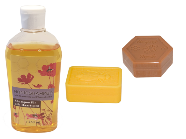 Seife mit Honig oder Propolis, Honigshampoo.